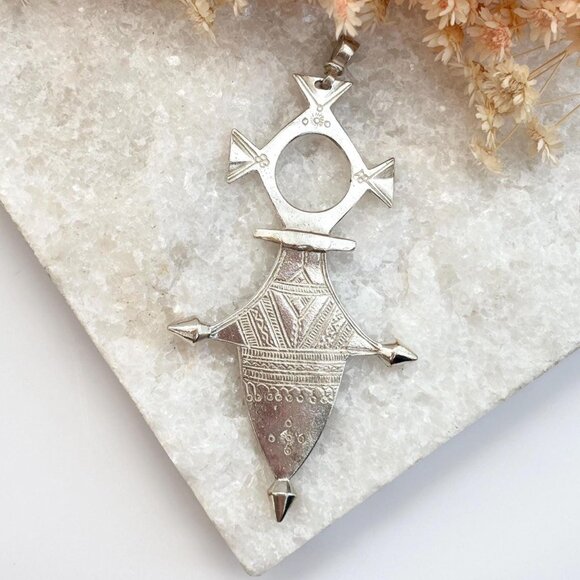 Tuareg Cross of Agadez Silver Toned Polished Vintage XL Statement Pendant - Picture 1 of 10